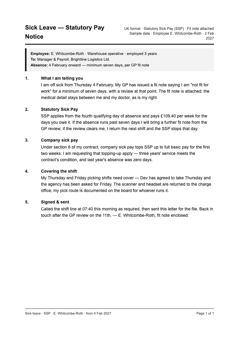 Legal contract plain language sick leave